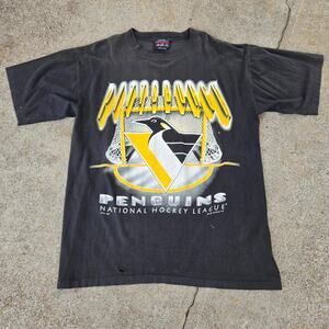 Vtg 90s MAGIC JOHNSON TEES Pittsburgh Penguins Hockey Net Graphic NHL T Shirt XL